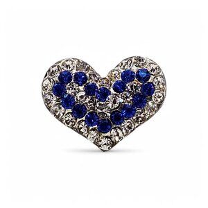 Crystal Heart Pin: Valentine's Day Brooch Silver and Blue